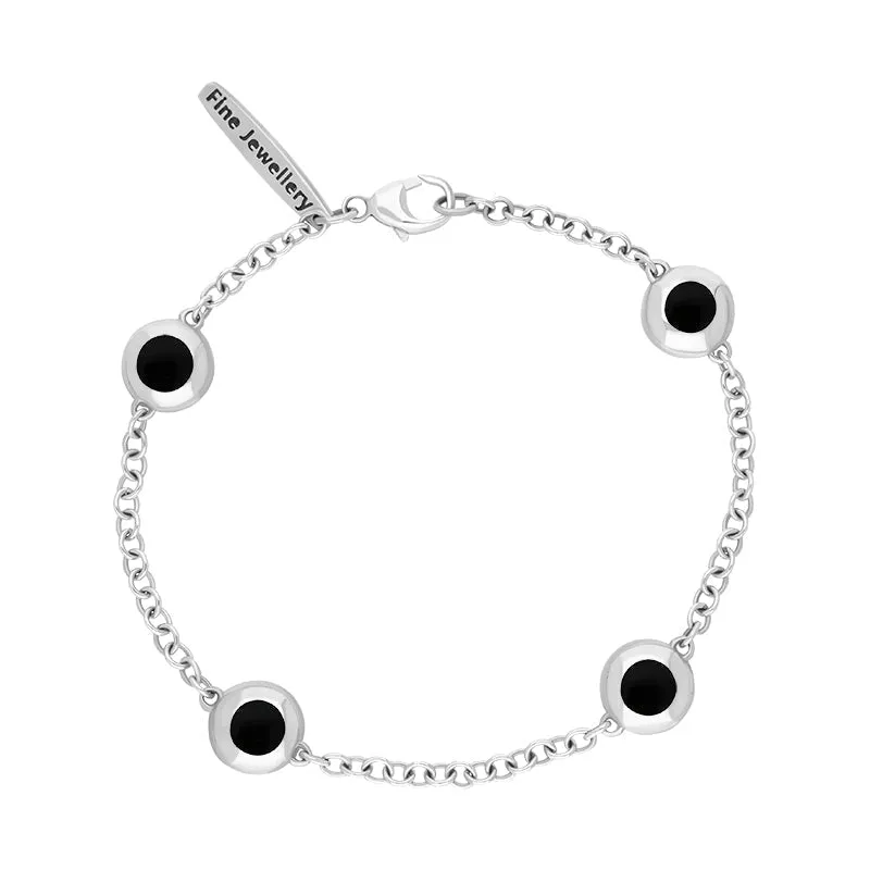 18ct White Gold Whitby Jet Oval Star Detail Four Stone Bracelet