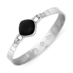 18ct White Gold Whitby Jet Queen's Jubilee Hallmark Wide Cushion Bangle D