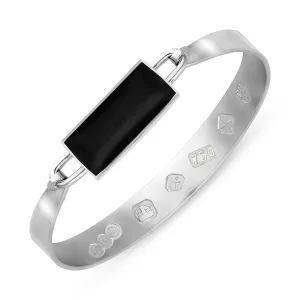 18ct White Gold Whitby Jet Queen's Jubilee Hallmark Wide Oblong Bangle D