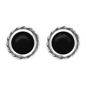18ct White Gold Whitby Jet Round Twist Edge Stud Earrings