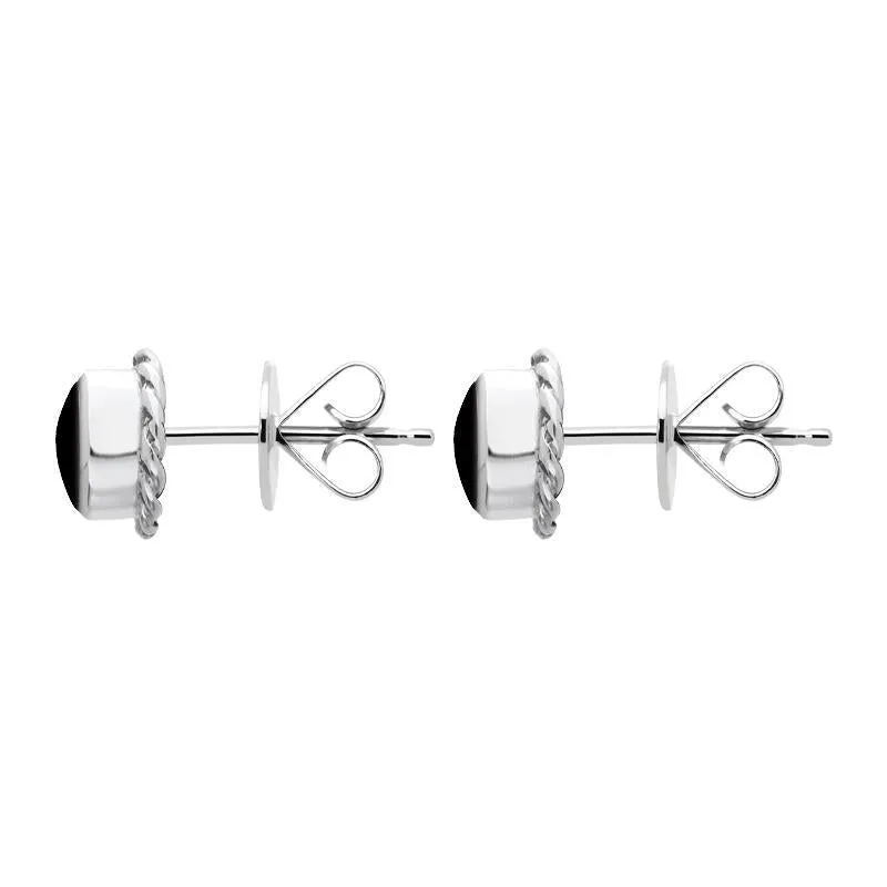 18ct White Gold Whitby Jet Round Twist Edge Stud Earrings