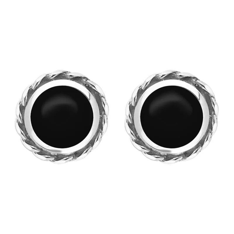 18ct White Gold Whitby Jet Round Twist Edge Stud Earrings