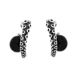 18ct White Gold Whitby Jet Tentacle Hoop Earrings