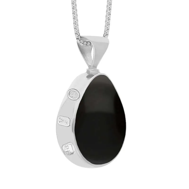 18ct White Gold Whitby Jet Turquoise King's Coronation Hallmark Double Sided Pear-shaped Necklace D
