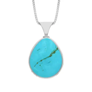 18ct White Gold Whitby Jet Turquoise King's Coronation Hallmark Double Sided Pear-shaped Necklace D