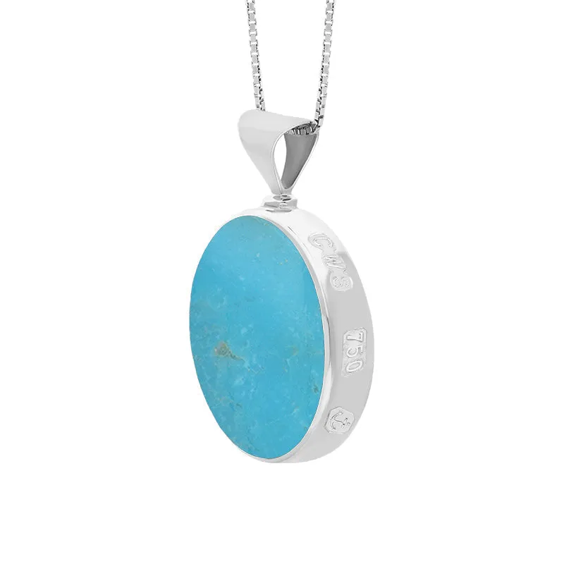 18ct White Gold Whitby Jet Turquoise King's Coronation Hallmark Double Sided Round Necklace D