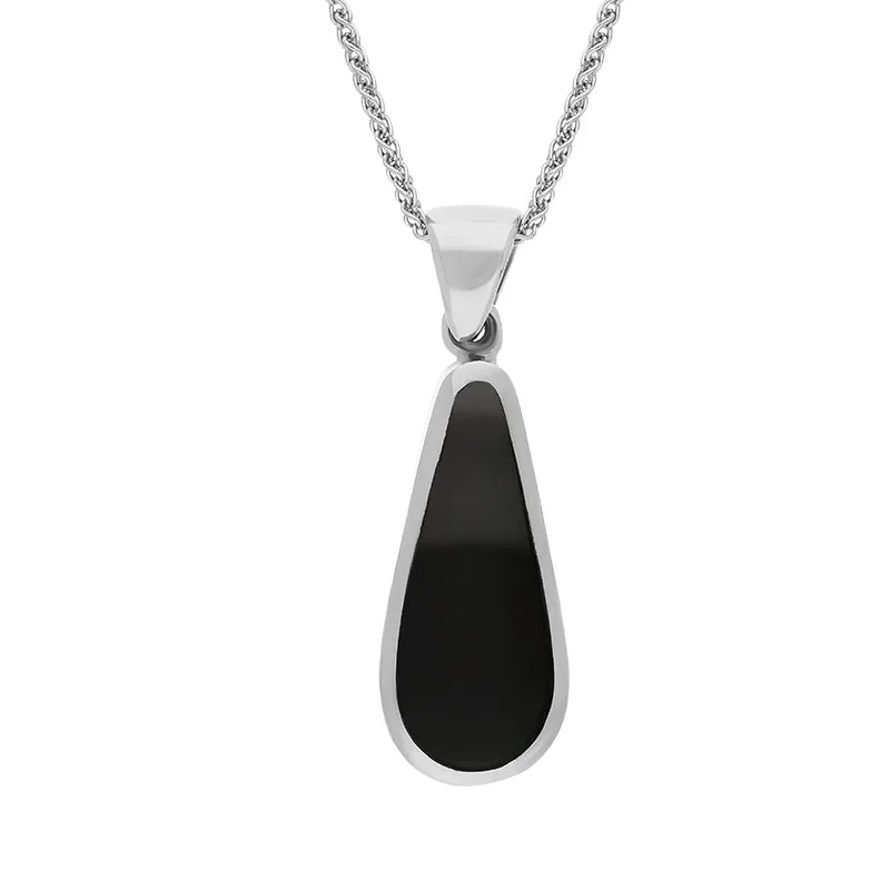 18ct White Gold Whitby Jet Turquoise Small Double Sided Pear Cut Fob Necklace
