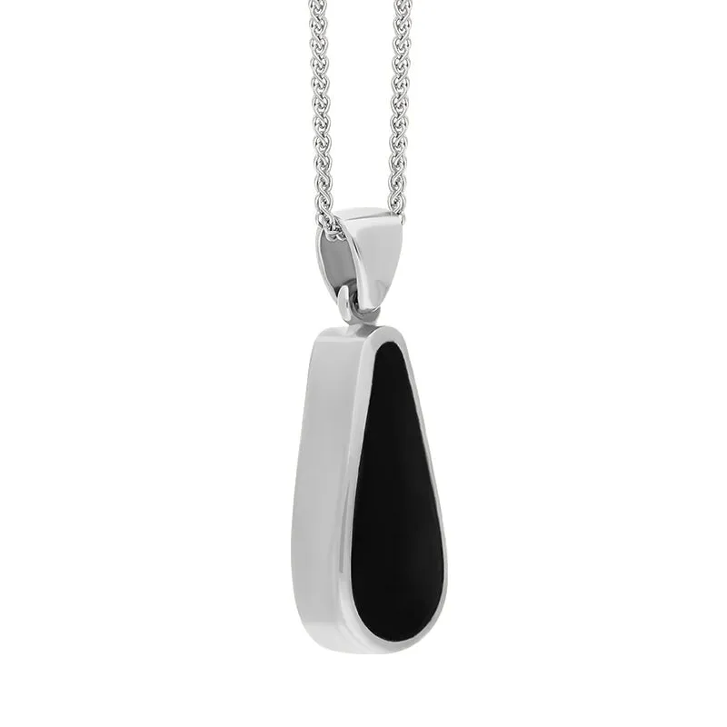 18ct White Gold Whitby Jet Turquoise Small Double Sided Pear Cut Fob Necklace