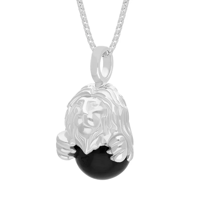 18ct White Gold Whitby Jet Zodiac Leo 10mm Bead Pendant