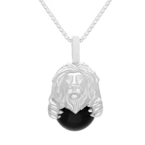 18ct White Gold Whitby Jet Zodiac Leo 10mm Bead Pendant