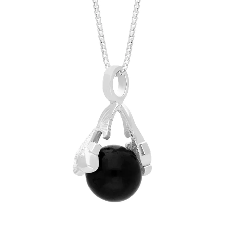 18ct White Gold Whitby Jet Zodiac Pisces 8mm Bead Pendant