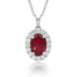 18ct White Gold1.02ct Ruby Diamond Oval Cluster Necklace