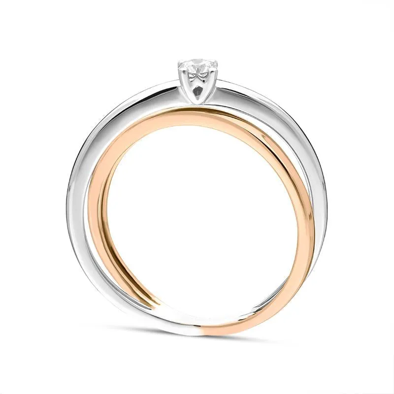 18ct White Rose Gold Diamond Cross Over Solitaire Ring