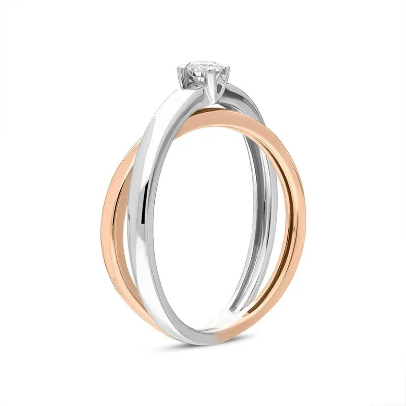 18ct White Rose Gold Diamond Cross Over Solitaire Ring