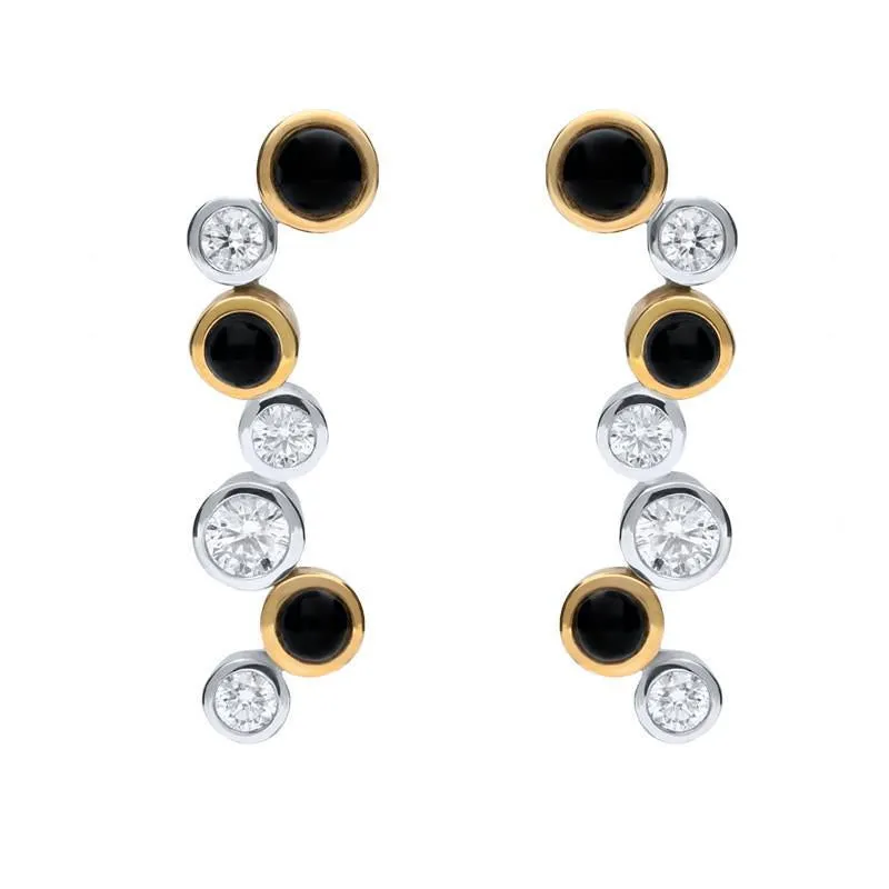 18ct White Yellow Gold Whitby Jet 0.90ct Diamond Drop Earrings D