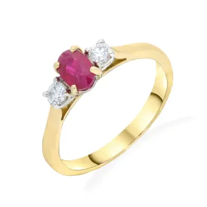 18ct Yellow and White Gold 0.74ct Ruby and 0.21 Diamond Trilogy Ring