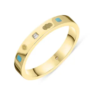 18ct Yellow Gold 0.05ct Diamond Turquoise King's Coronation Hallmark Princess Cut 3mm Ring D