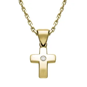 18ct Yellow Gold 0.07ct Diamond Concave Cross Necklace