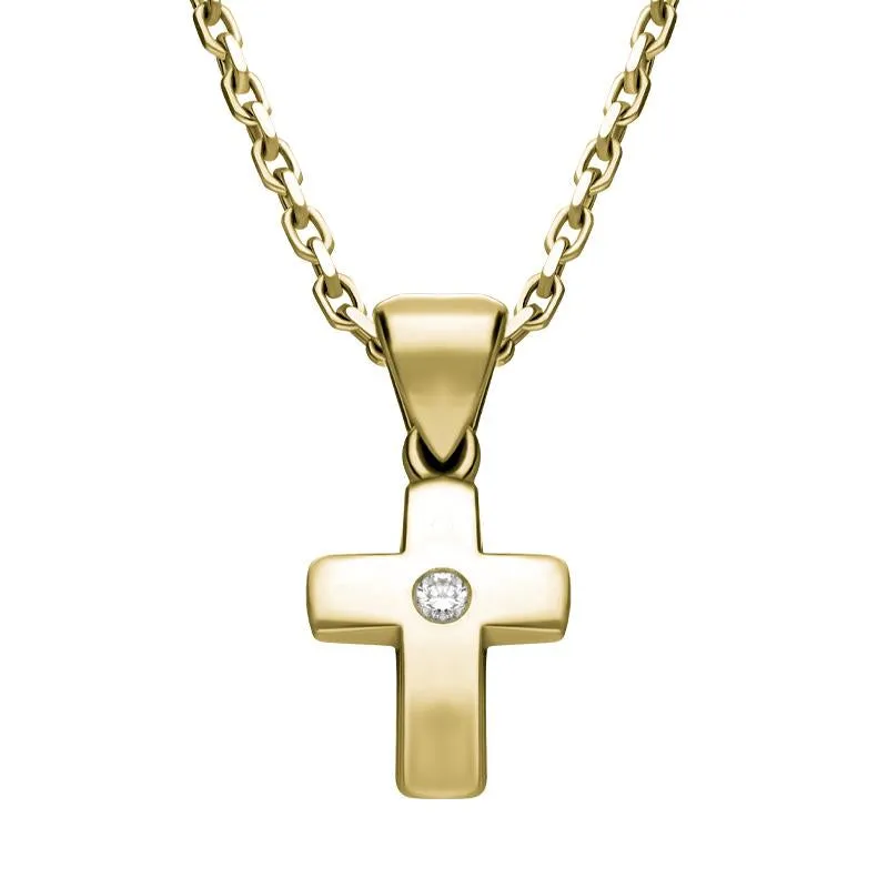 18ct Yellow Gold 0.07ct Diamond Concave Cross Necklace