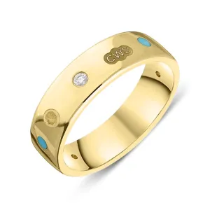 18ct Yellow Gold 0.09ct Diamond Turquoise King's Coronation Hallmark 6mm Ring D