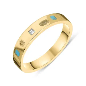 18ct Yellow Gold 0.09ct Diamond Turquoise King's Coronation Hallmark Princess Cut 4mm Ring D