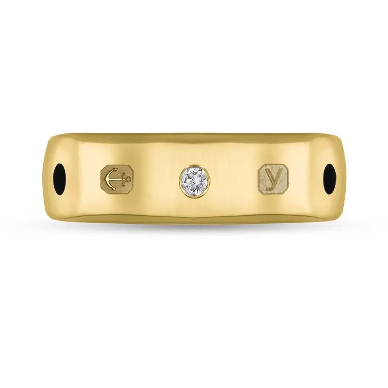 18ct Yellow Gold 0.09ct Diamond Whitby Jet King's Coronation Hallmark 6mm Ring D