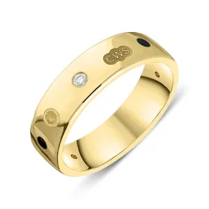 18ct Yellow Gold 0.09ct Diamond Whitby Jet King's Coronation Hallmark 6mm Ring D