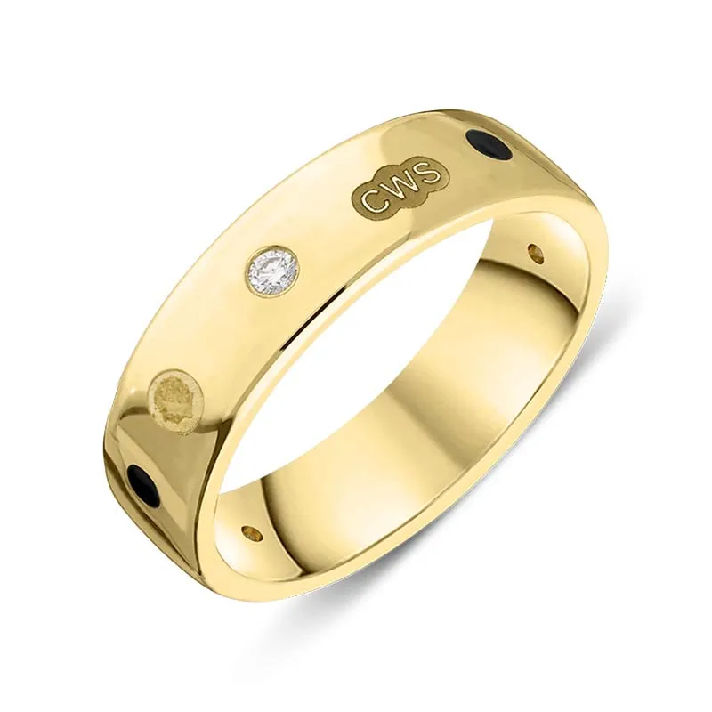 18ct Yellow Gold 0.09ct Diamond Whitby Jet King's Coronation Hallmark 6mm Ring D