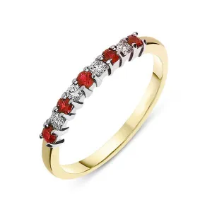 18ct Yellow Gold 0.21ct Ruby Diamond Half Eternity Ring