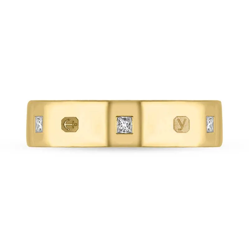 18ct Yellow Gold 0.24ct Diamond King's Coronation Hallmark Princess Cut 5mm Ring D