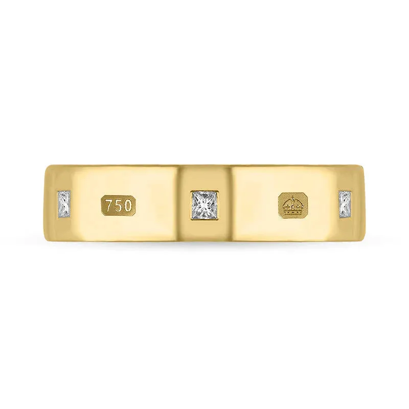 18ct Yellow Gold 0.24ct Diamond King's Coronation Hallmark Princess Cut 5mm Ring D