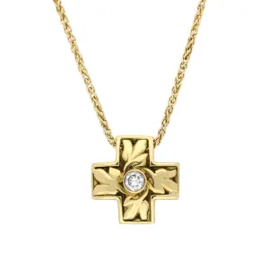 18ct Yellow Gold 0.25ct Diamond Oak Leaf Cross Necklace