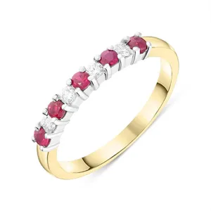 18ct Yellow Gold 0.26ct Ruby Diamond Half Eternity Ring