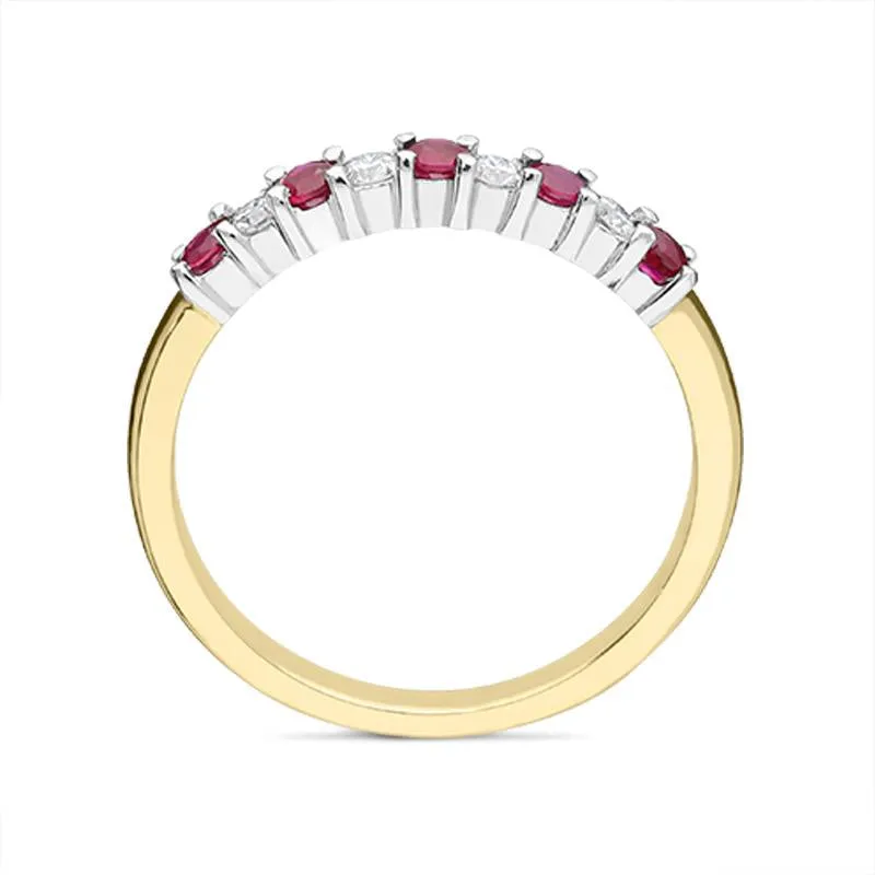 18ct Yellow Gold 0.26ct Ruby Diamond Half Eternity Ring