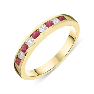 18ct Yellow Gold 0.28ct Ruby Diamond Half Eternity Ring