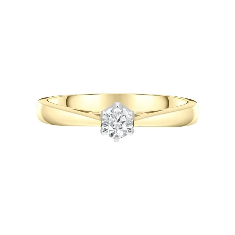 18ct Yellow Gold 0.30ct Diamond Platinum Claw Set Solitaire Ring D
