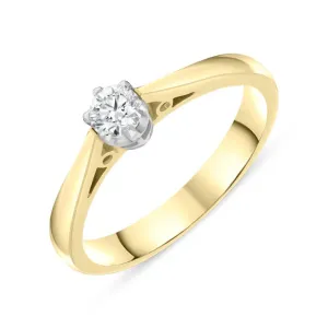 18ct Yellow Gold 0.30ct Diamond Platinum Claw Set Solitaire Ring D