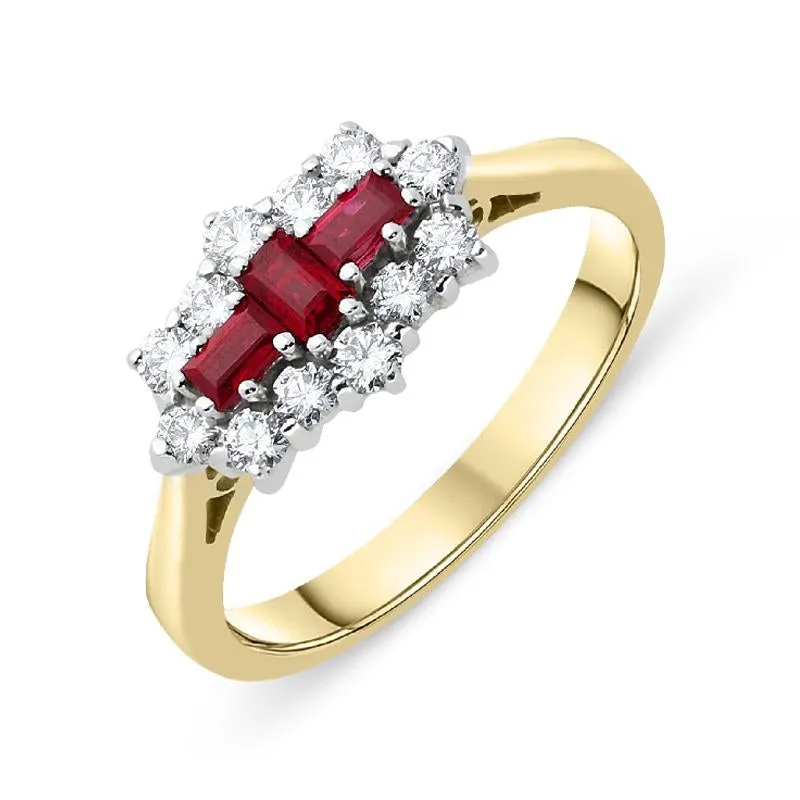 18ct Yellow Gold 0.35ct Ruby Diamond Vintage Cluster Ring D