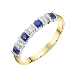 18ct Yellow Gold 0.37ct Sapphire Diamond Bar Set Half Eternity Ring