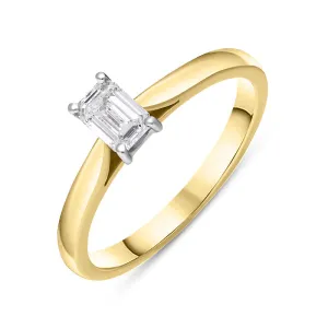 18ct Yellow Gold 0.40ct Diamond Emerald Cut Solitaire Ring D