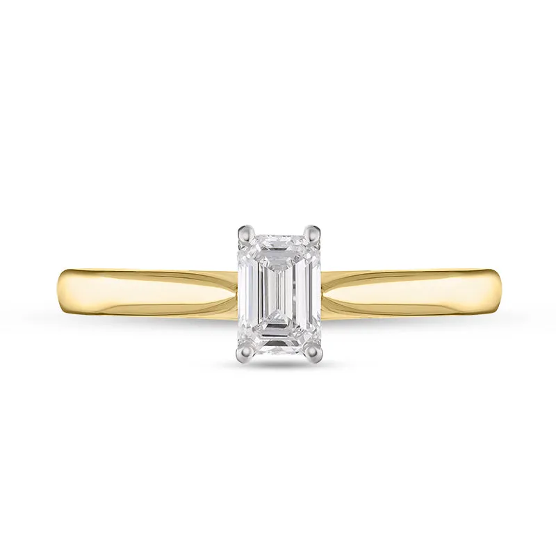 18ct Yellow Gold 0.40ct Diamond Emerald Cut Solitaire Ring D