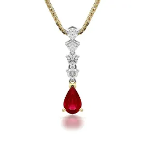 18ct Yellow Gold 0.42ct Ruby Diamond Pear Drop Necklace