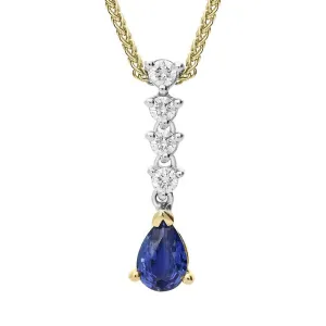 18ct Yellow Gold 0.43ct Sapphire Diamond Pear Necklace D