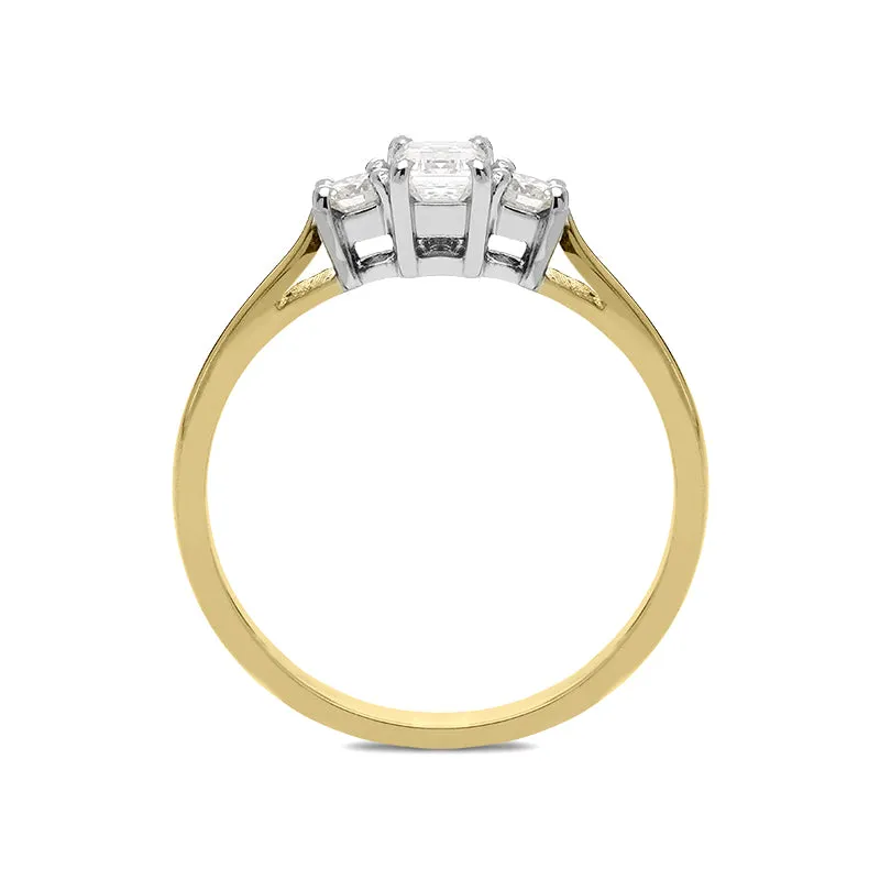 18ct Yellow Gold 0.46ct Diamond Emerald Cut Trilogy Ring