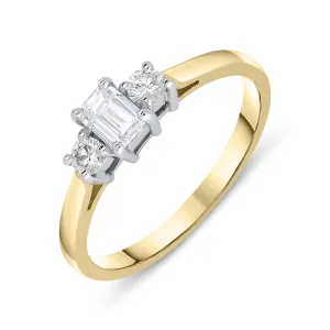 18ct Yellow Gold 0.46ct Diamond Emerald Cut Trilogy Ring