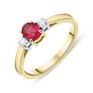 18ct Yellow Gold 0.47ct Ruby Diamond Trilogy Ring