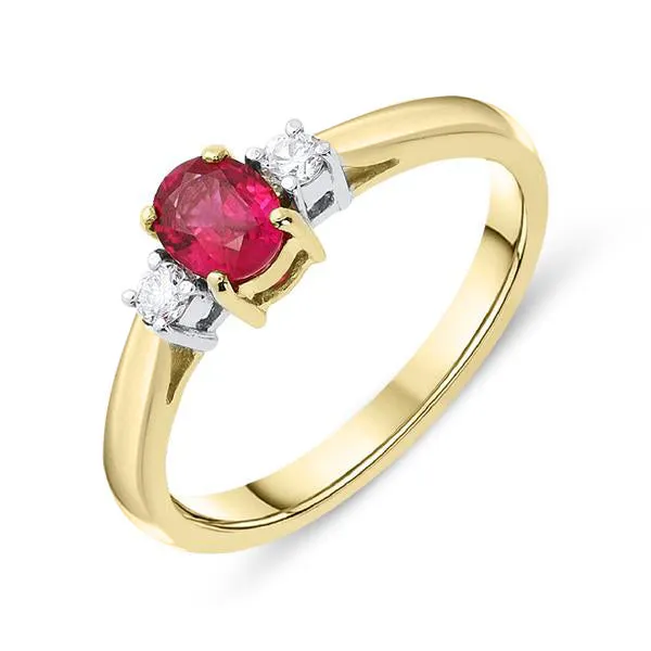 18ct Yellow Gold 0.47ct Ruby Diamond Trilogy Ring