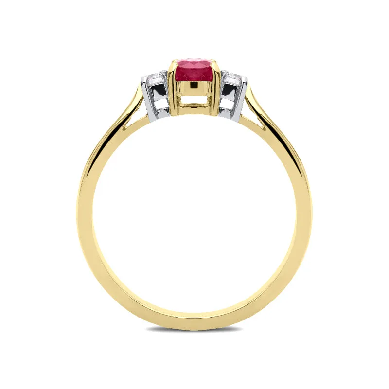 18ct Yellow Gold 0.47ct Ruby Diamond Trilogy Ring