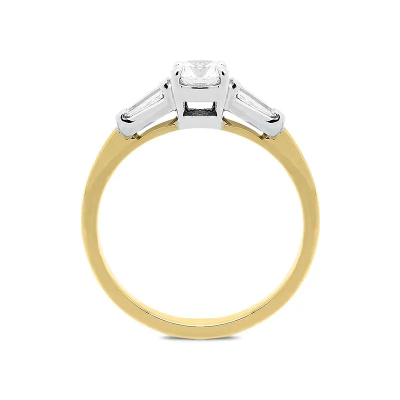 18ct Yellow Gold 0.50ct Diamond Baguette Cut Trilogy Ring