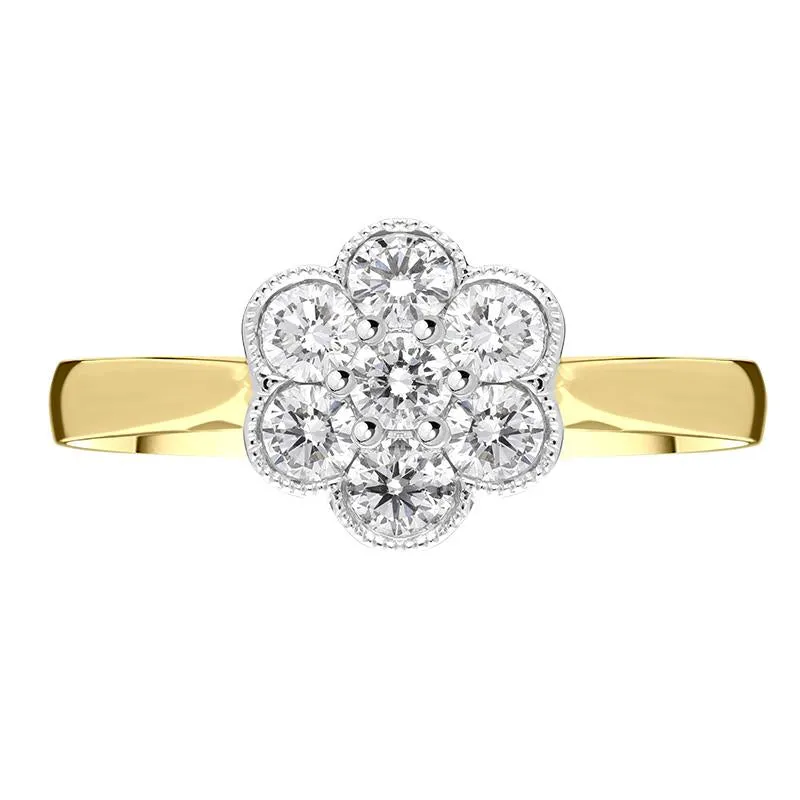 18ct Yellow Gold 0.50ct Diamond Flower Cluster Ring